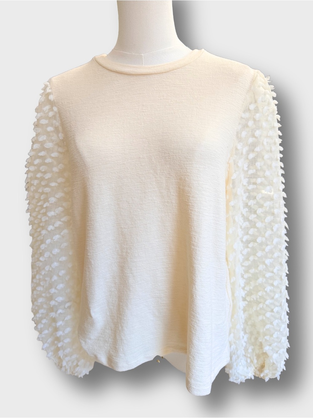 Anthropologie Maeve Swiss Dot Puff Sleeve Blouse Cream Sz M